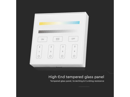 SKU 2916 VT-2439 V-TAC Pannello di Controllo Wireless RF 2.4 GHz Dimmer Touch da Parete per Strip LED CCT 4 Zone