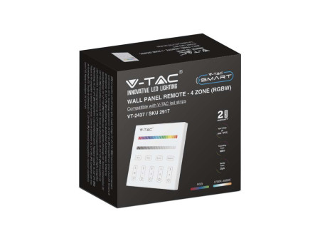 SKU 2917 VT-2437 V-TAC Pannello di Controllo Wireless RF 2.4 GHz Dimmer Touch da Parete per Strip LED RGB RGBW 4 Zone