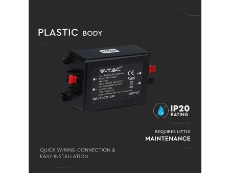 SKU 3300 VT-4083 V-TAC Controller Dimmer Wireless RF 2.4GHz per Strip LED Monocolore 1 Canale 12V/24V 8A con Telecomando 3 Tasti