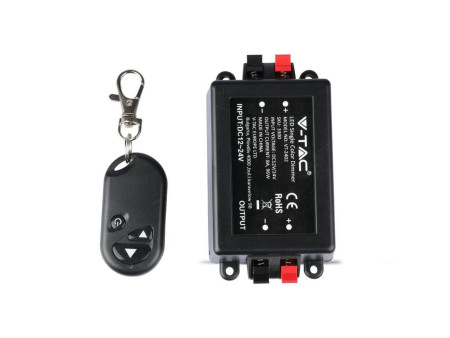 SKU 3300 VT-4083 V-TAC Controller Dimmer Wireless RF 2.4GHz per Strip LED Monocolore 1 Canale 12V/24V 8A con Telecomando 3 Tasti
