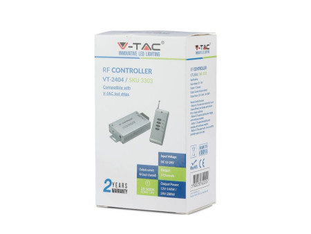 SKU 3303 VT-4083 V-TAC Controller Dimmer Wireless RF 2.4GHz per Strip LED RGB 3 Canali 12V/24V 12A con Telecomando 4 Tasti