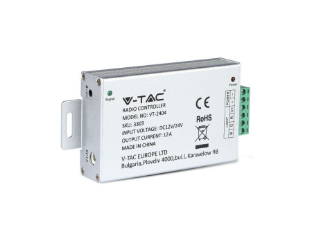 SKU 3303 VT-4083 V-TAC Controller Dimmer Wireless RF 2.4GHz per Strip LED RGB 3 Canali 12V/24V 12A con Telecomando 4 Tasti