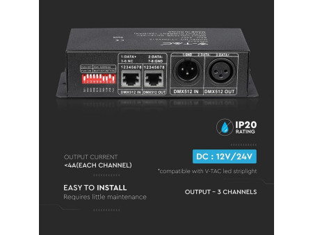 SKU 3307 VT-DMX 512 V-TAC Controller per Strip LED DMX512 (Max 360W)