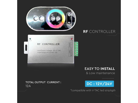 SKU 3312 VT-2405 V-TAC Controller Dimmer Wireless RF 2.4GHz per Strip LED RGB 3 CanalI 12V/24V 12A con Telecomando Touch 7 tasti