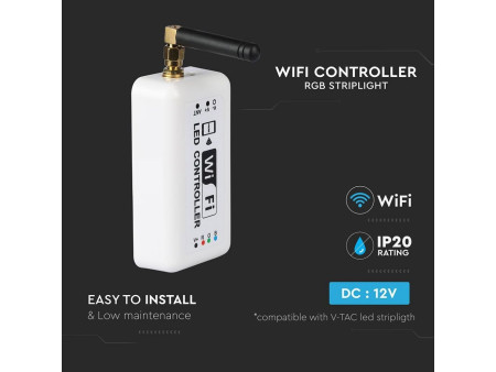 SKU 3322 V-TAC Controller Dimmer Smart WiFi per Strip LED RGB 3 Canali 12V/24V 12A