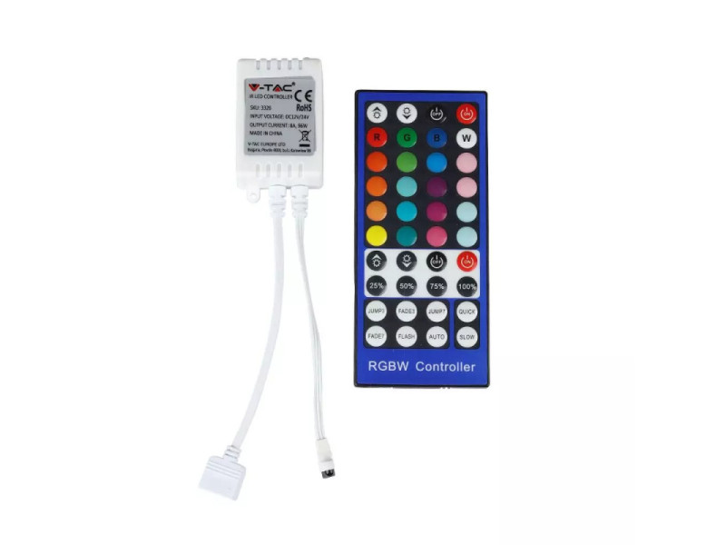 SKU 3326 V-TAC Controller Dimmer Infrarossi IR per Strip LED RGBW 4 Canali 12V/24V 8A con Telecomando 40 Tasti