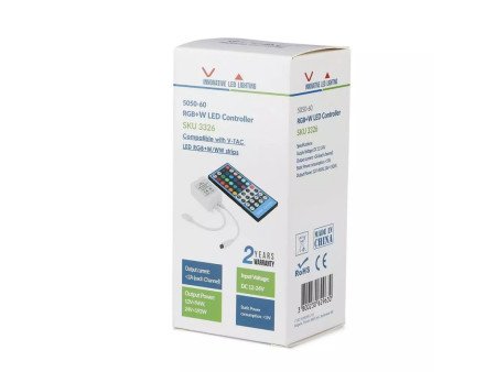 SKU 3326 V-TAC Controller Dimmer Infrarossi IR per Strip LED RGBW 4 Canali 12V/24V 8A con Telecomando 40 Tasti