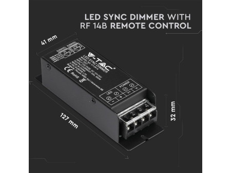 SKU 3337 VT-2414 V-TAC Controller Dimmer Wireless RF 2.4GHz Strip LED Monocolore 1 Canale 12V/24V 25A Sync RJ45 con Telecomando