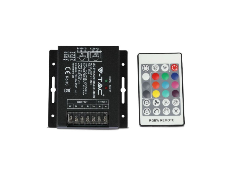 SKU 3338 VT-2424 V-TAC Controller Dimmer Wireless RF 2.4GHz Strip LED RGBW 4 Canali 12V/24V 24A Sync RJ45 Telecomando 24 Tasti