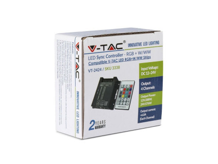 SKU 3338 VT-2424 V-TAC Controller Dimmer Wireless RF 2.4GHz Strip LED RGBW 4 Canali 12V/24V 24A Sync RJ45 Telecomando 24 Tasti
