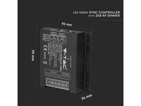 SKU 3338 VT-2424 V-TAC Controller Dimmer Wireless RF 2.4GHz Strip LED RGBW 4 Canali 12V/24V 24A Sync RJ45 Telecomando 24 Tasti