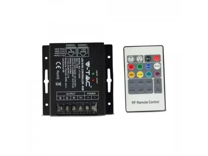 SKU 3339 VT-2420 V-TAC Controller Dimmer Wireless RF 2.4GHz Strip LED RGB 3 Canali 12V/24V 24A Sync RJ45 Telecomando 20 Tasti