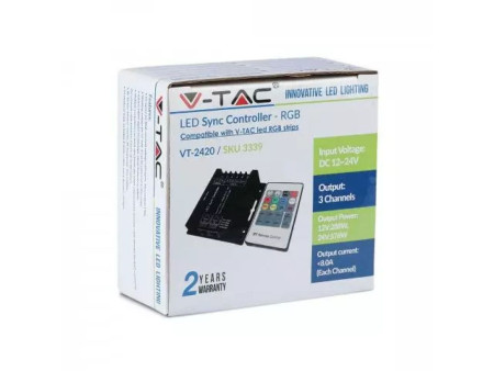 SKU 3339 VT-2420 V-TAC Controller Dimmer Wireless RF 2.4GHz Strip LED RGB 3 Canali 12V/24V 24A Sync RJ45 Telecomando 20 Tasti