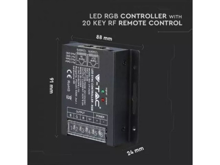 SKU 3339 VT-2420 V-TAC Controller Dimmer Wireless RF 2.4GHz Strip LED RGB 3 Canali 12V/24V 24A Sync RJ45 Telecomando 20 Tasti