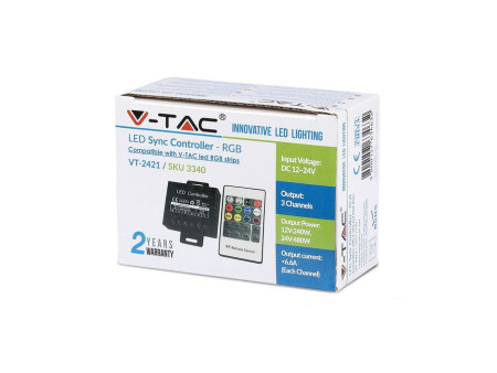 SKU 3340 VT-2421 V-TAC Controller Dimmer Wireless RF 2.4GHz per Strip LED RGB 3 CanalI 12V/24V 19,5A con Telecomando 20 tasti