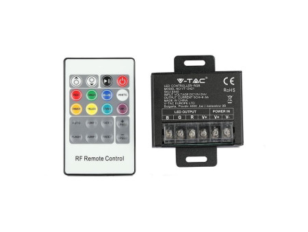 SKU 3340 VT-2421 V-TAC Controller Dimmer Wireless RF 2.4GHz per Strip LED RGB 3 CanalI 12V/24V 19,5A con Telecomando 20 tasti