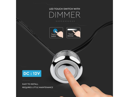 SKU 3341 VT-2411 V-TAC Interruttore Touch Dimmer da Incasso 17mm per Strip LED Monocolore 1 Canale 12V 60W 5A