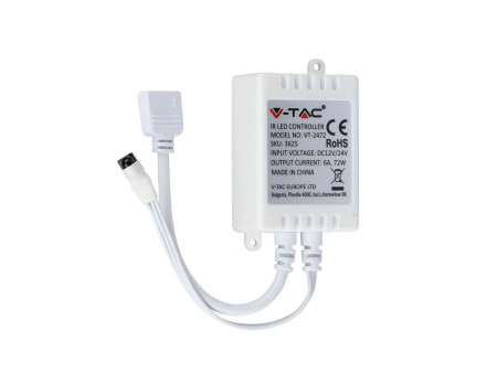 SKU 3625 VT-2472 V-TAC Controller Dimmer Infrarossi IR per Strip LED RGB 3 Canali 12V/24V 6A con Telecomando 24 Tasti