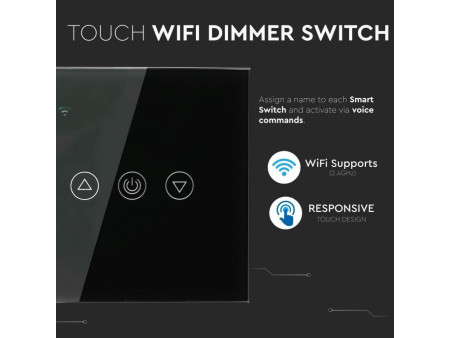SKU 8432 VT-5013 V-TAC Interruttore Touch Dimmer Wifi 3 tasti per Google Home e Alexa Tramite App V-Tac Smart Colore Nero