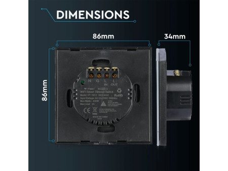SKU 8432 VT-5013 V-TAC Interruttore Touch Dimmer Wifi 3 tasti per Google Home e Alexa Tramite App V-Tac Smart Colore Nero
