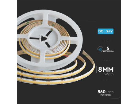SKU 10555 V-TAC Strip LED SMD2835 18W/m Bobina 5m 560 LED/m 24V Doppio PCB CCT 8mm