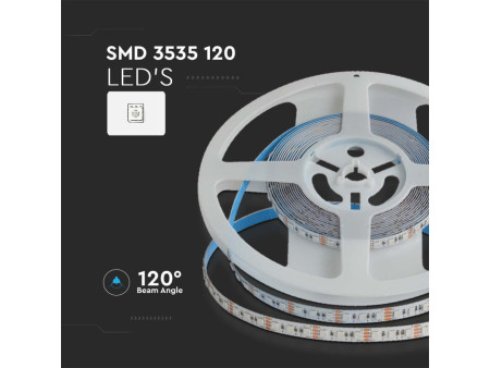 SKU 10556 VT-3535-120 V-TAC Strip LED SMD3535 12W/m Bobina 5m 120 LED/m 24V Doppio PCB RGB 8mm