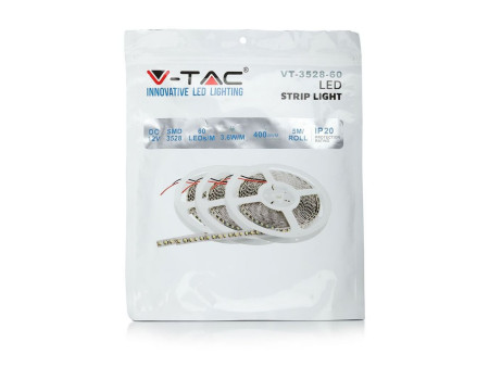 SKU 2005 VT-3528 60-IP20 V-TAC Strip LED SMD3528 3,6W/m Bobina 5m 60 LED/m 12V 6400K 8mm