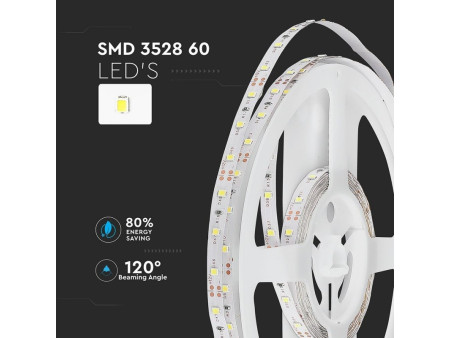 SKU 2015 VT-3528-60-IP20 V-TAC Strip LED SMD3528 3,6W/m Bobina 5m 60 LED/m 12V Rosso 7mm