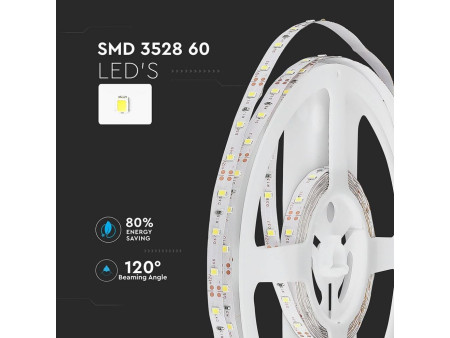 SKU 2016 VT-3528 60-IP20 V-TAC Strip LED SMD3528 3,6W/m Bobina 5m 60 LED/m 12V 3000K 8mm