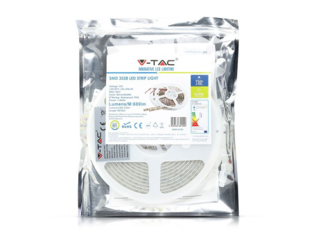 SKU 2038 VT-3528 120-IP65 V-TAC Strip LED SMD3528 7,2W/m Bobina 5m 120 LED/m 12V 3000K IP65 8mm