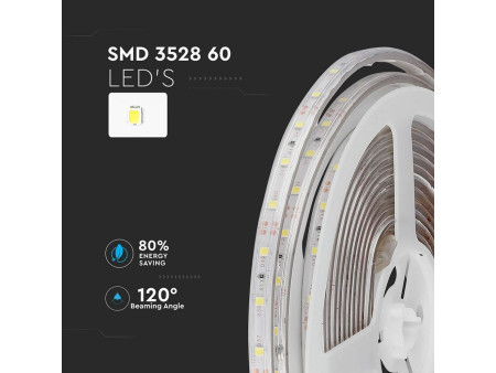 SKU 2043 VT-3528 60-IP65 V-TAC Strip LED SMD3528 3,6W/m Bobina 5m 60 LED/m 12V 4500K IP65 8mm