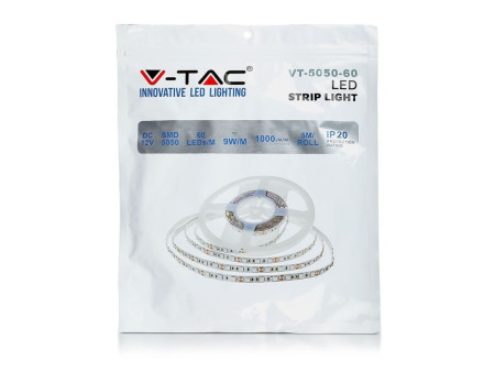 SKU 2120 VT-5050 60-IP20-10.8 V-TAC Strip LED SMD5050 10,8W/m Bobina 5m 60 LED/m 12V RGB 10mm