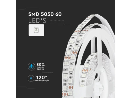 SKU 2120 VT-5050 60-IP20-10.8 V-TAC Strip LED SMD5050 10,8W/m Bobina 5m 60 LED/m 12V RGB 10mm