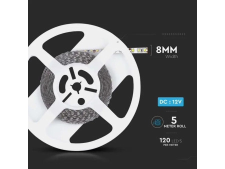SKU 212002 VT-3528-IP20 V-TAC Strip LED SMD3528 8W/m Bobina 5m 120 LED/m 12V 6500K 8mm