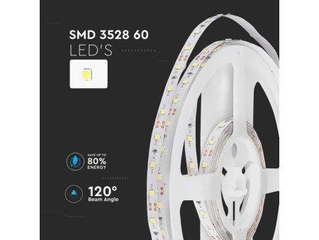 SKU 212005 VT-3528-60-IP20 V-TAC Strip LED SMD3528 4,2W/m Bobina 5m 60 LED/m 12V 6500K 8mm