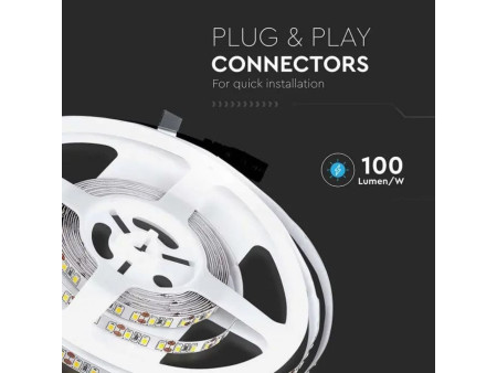 SKU 212025 VT-3528-IP20 V-TAC Strip LED SMD3528 8W/m Bobina 5m 120 LED/m 12V 3000K 8mm