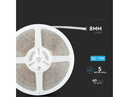 SKU 212031 VT-3528-60-N V-TAC Strip LED SMD3528 4,2W/m Bobina 5m 60 LED/m 12V 6500K IP65 8mm