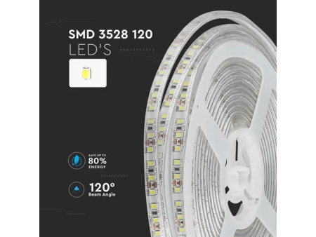 SKU 212044 VT-3528-120-IP65 V-TAC Strip LED SMD 8W/m Bobina 5m 120 LED/m 12V 4000K IP65 9mm
