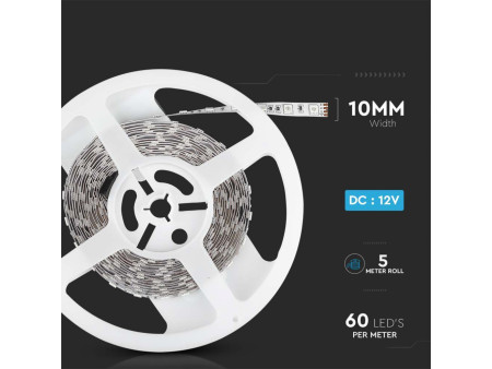 SKU 212120 VT-5050-IP20 V-TAC Strip LED SMD5050 7W/m Bobina 5m 60 LED/m 12V RGB 10mm