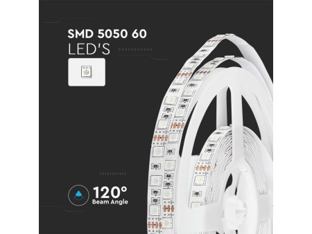 SKU 212120 VT-5050-IP20 V-TAC Strip LED SMD5050 7W/m Bobina 5m 60 LED/m 12V RGB 10mm