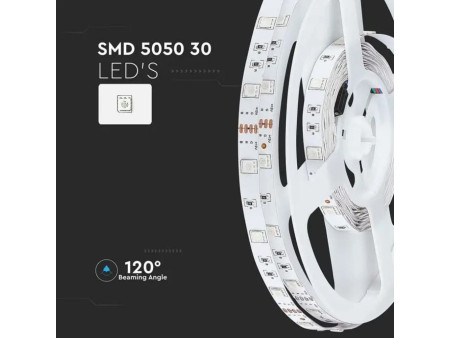 SKU 212124 VT-5050-30-IP20 V-TAC Strip LED SMD5050 4W/m Bobina 5m 30 LED/m 12V RGB 10mm