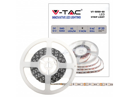SKU 212128 VT-5050-60-IP20-11 V-TAC Strip LED SMD5050 11W/m Bobina 5m 60 LED/m 12V Rosso 10mm