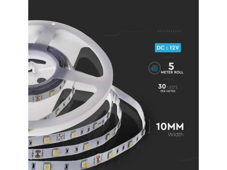 SKU 212133 VT-5050-IP20 V-TAC Strip LED SMD5050 6W/m Bobina 5m 30 LED/m 12V 6500K 10mm