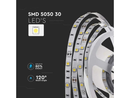SKU 212133 VT-5050-IP20 V-TAC Strip LED SMD5050 6W/m Bobina 5m 30 LED/m 12V 6500K 10mm