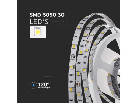 SKU 212135 VT-5050-IP20 V-TAC Strip LED SMD5050 6W/m Bobina 5m 30 LED/m 12V 3000K 10mm