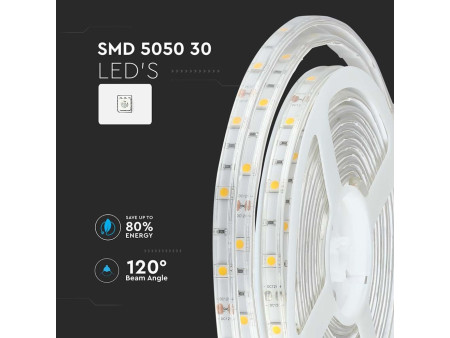 SKU 212145 VT-5050-30-IP65-N V-TAC Strip LED SMD5050 6W/m Bobina 5m 30 LED/m 12V 3000K IP65 10mm