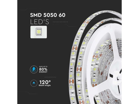 SKU 212148 VT-5050-60-IP65 V-TAC Strip LED SMD5050 11W/m Bobina 5m 60 LED/m 12V 6500K IP65 10mm