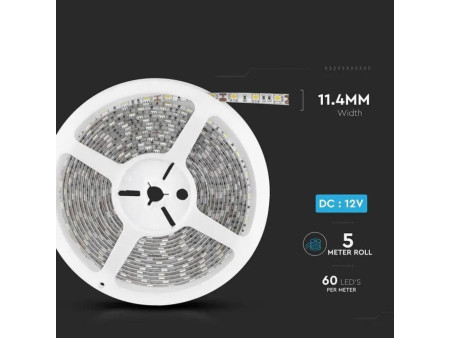 SKU 212149 VT-5050-IP65 V-TAC Strip LED SMD5050 11W/m Bobina 5m 60 LED/m 12V 3000K IP65 10mm