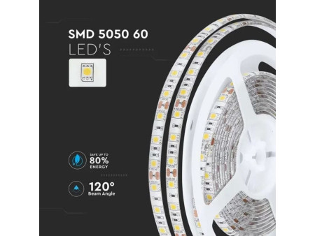 SKU 212149 VT-5050-IP65 V-TAC Strip LED SMD5050 11W/m Bobina 5m 60 LED/m 12V 3000K IP65 10mm