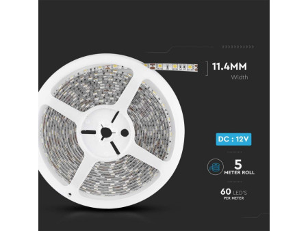 SKU 212150 VT-5050-60-IP65 V-TAC Strip LED SMD5050 11W/m Bobina 5m 60 LED/m 12V 4000K IP65 10mm